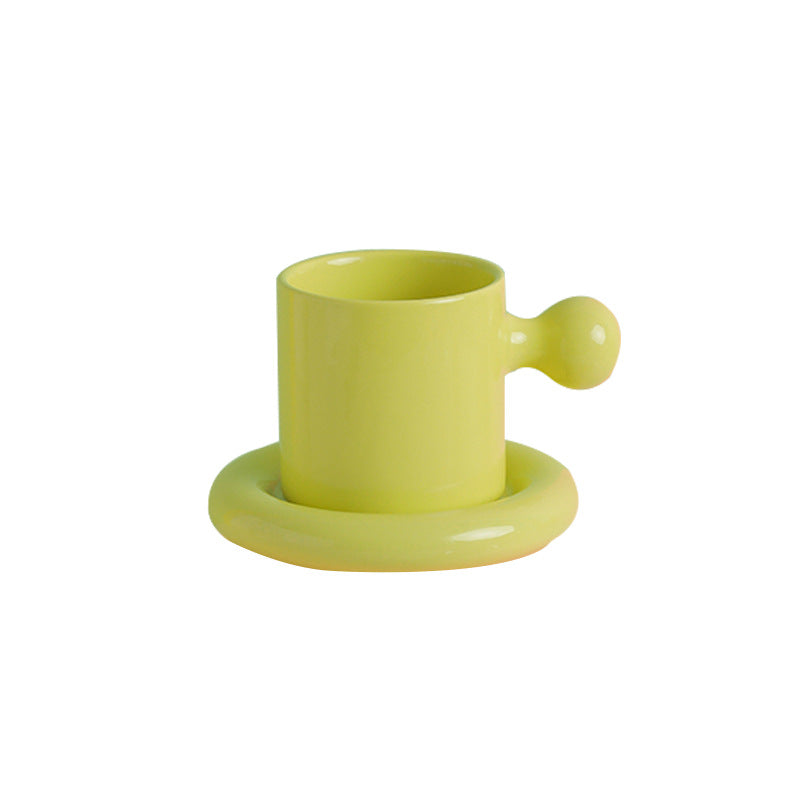 Knob Handle Ceramic Mug and Saucer