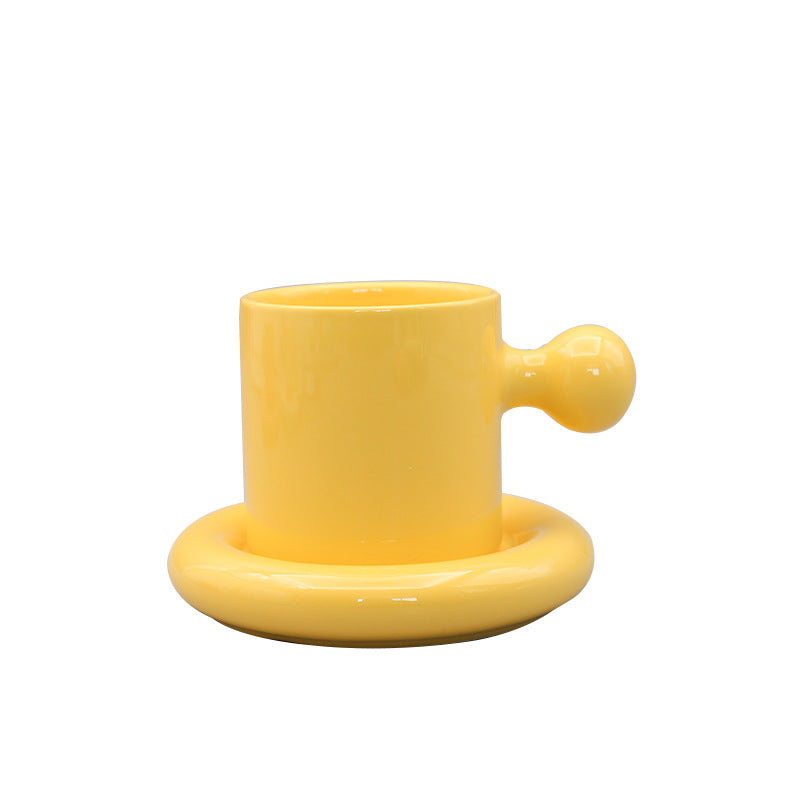 Knob Handle Ceramic Mug and Saucer
